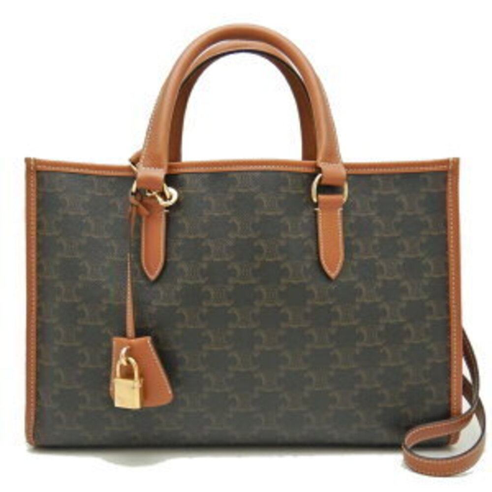 CELINE Horizontal Cabas Tote Bag Triomphe Canvas Calfskin Black Tan - Picture 9 of 9